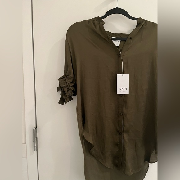Misa Los Angeles Ida Top Green Short Sleeve Size S - Picture 3 of 16